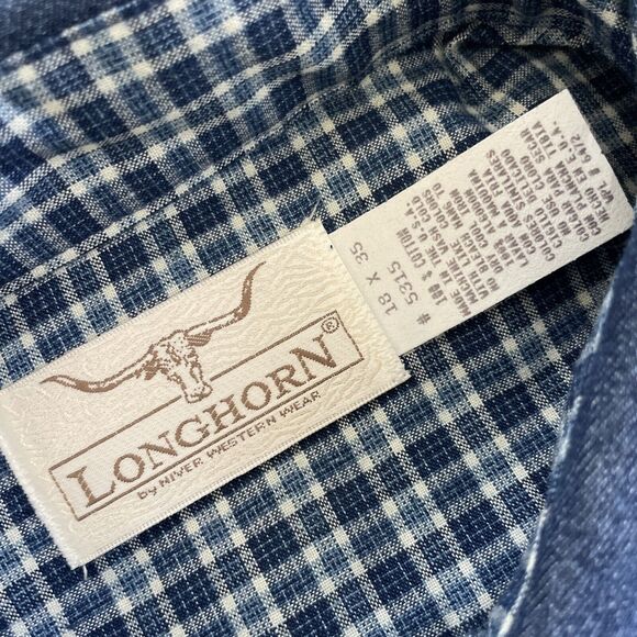 Vintage Longhorn Shirt 18x35 Button Down Western Rodeo Casual Chore‎ Coat COTTON - Picture 9 of 10